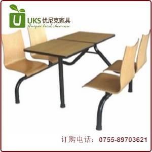 钢木结构餐桌椅 深圳优尼克家具专业订做 小吃店快餐厅餐桌椅 质保两年